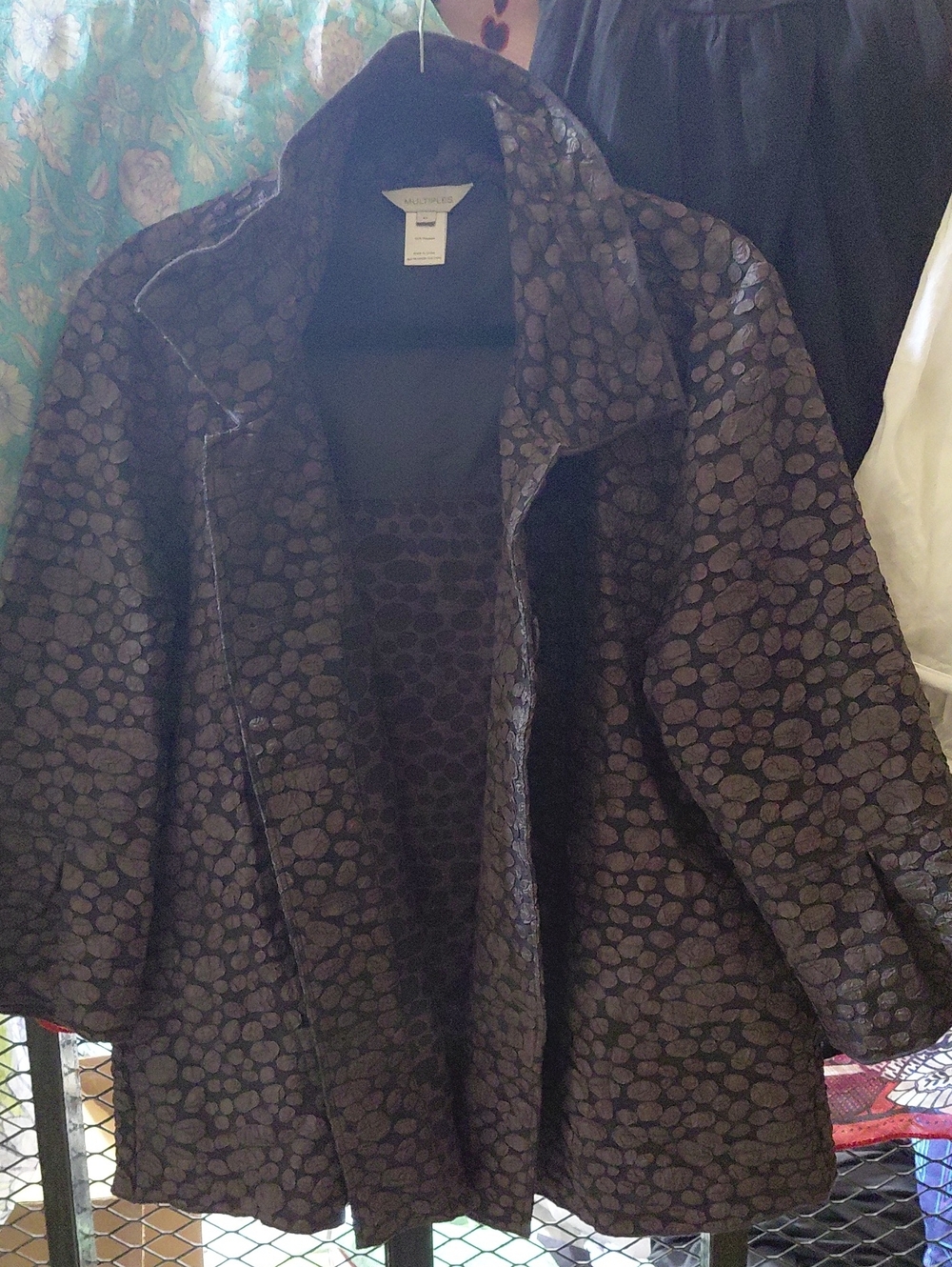 Multiples Dark Brown and Black Textured Open Blazer